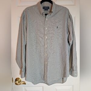 Polo Ralph Lauren Men's Blake Gray & Tan Checkered Button Down Shirt.  Large